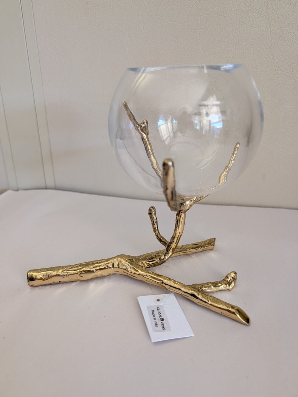 Global Views Twig Vase Holder New Brass Gold Finish Glass Neiman Marcus